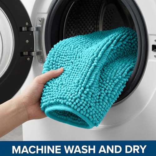 Bathroom Rugs Sets 2 Piece,Super Absorbent Chenille Bath Mats and U-Shaped Toilet Rug,Strong PVC Non Slip Backing,Microfiber Washable Dry Quickly Bath Mats for Bathroom(20"x32"+20"x20"U, Light Blue) - color: Light Blue