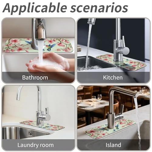 Faucet Fast Absorbent Pad - Hummingbird Butterfly Flower , Suitable For Kitchen, Bathroom, Island And Other Scenes - color: Hummingbird butterfly flower