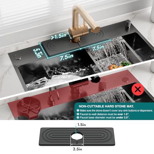 eormoe Faucet Mat for Kitchen Sink - Wider Diatomite Fast Drying Stone Sink Tray, Super Absorbent, Prevents Moisture Buildup - Faucet Splash Guard for Bathroom Counter (Dark Grey, 15x5.3inch) - color: Dark Gray, size: 15" x 5.3"