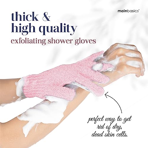 MainBasics Deep Exfoliating Bath Gloves, Pink, 1 Pair | Heavy-Textured Nylon, Shower Scrub, Dead Skin Removal, Machine Washable - color: Soft Pink