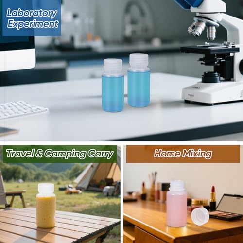 DEMORA 2 oz Small Plastic Bottles with Caps, Airtight Refillable Wide Mouth Travel Bottles for Toiletries, HDPE Food Grade Plastic Containers for Liquids Pill Sample Lab Reagent (Translucent, 4 Pcs) - color: Translucent, size: 2 oz
