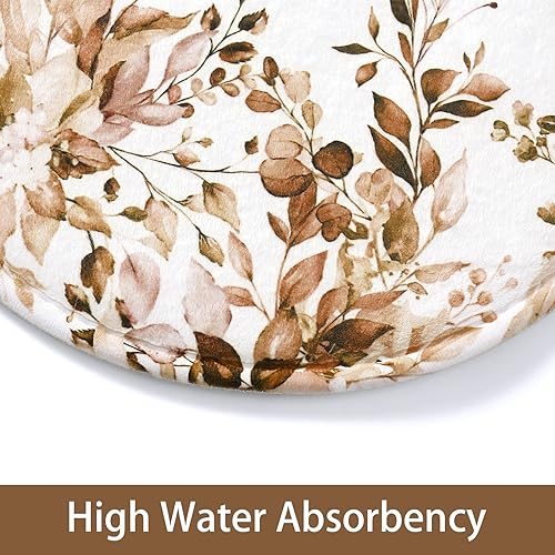 MitoVilla 4 Pcs Brown Plant Leaves Bathroom Sets with Shower Curtain and Rugs, Rustic Floral Shower Curtain Sets with Rugs for Bathroom Decor, Bathroom Decor Curtain Sets with Mats and Accessories - color: Brown