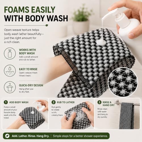 Blissal Exfoliating Towel, Back Scrubber for Shower, Exfoliating Washcloth | Easy Back Reach, Gentle Daily Exfoliation, Quick-Dry Loofah Alternative