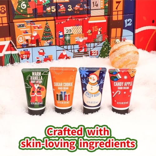 Advent Calendar 2025 Adult, Holiday Gift Baskets for Women with Hand Cream, Epsom Salt, Candle, Necklace, Brooch, Ear Clips, Skincare Beauty Advent Calendar, Happy New Year Countdown Calendar Gift Set - color: Off White