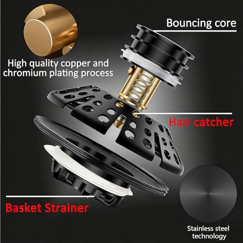 AzWzz Bathtub Drain Stopper, Pop Up Tub Stopper Plug with Bathtub Drain Hair Catcher Cover, Universal for 1.45 in to 1.8 in Tub Drain, Matte Black - color: Matte Black, style: Tub Drain Stopper with Hair Catcher