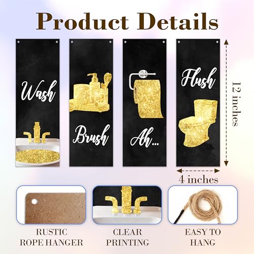 4 Pcs Gold Bathroom Decor Wooden Sign, Glam Bathroom Wall Art, Black And Gold Wall Art, Modern Women Funny Wooden Hanging Sign For Washroom Bathroom Restroom Farmhouse Decor, A23 - color: Relax Breathe Unwind Soak 2