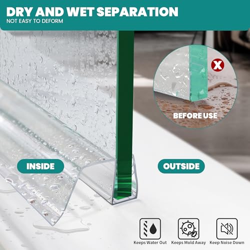 Bathroom Shower Glass Door Bottom Seal Strip, 2PCS 36 Inch Long Clear PVC Seal Strips for 5/16"(8mm) - 3/8"(10mm) Thick Framless Glass Door Panel - style: (5/16"-3/8") X 36"