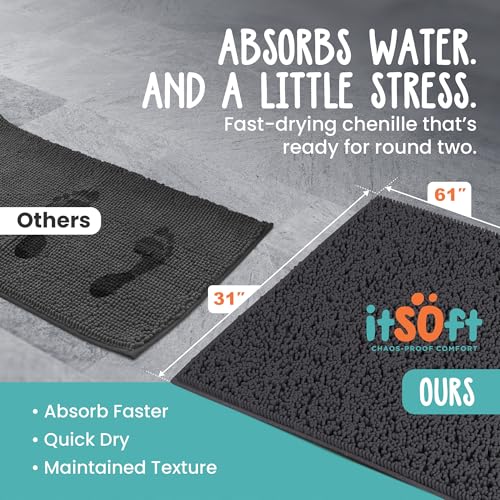 Extra-Large Chenille Bath Mats 61"x31", Plush Absorbent Quick Dry, Soft & Machine Washable, Non Slip Carpet for Bathroom, Thick Bathroom Rugs, Shower Restroom Rug Mat, Alfombras De Bano, Bathrugs - color: Charcoal Gray, size: 61" x 31" (Rectangular)