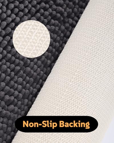 Soft Shaggy Round Toilet Rug U Shaped for Bathroom, Excellent Absorbent Contour Toilet Mat Machine Washable, Non-Slip Microfiber Chenille Bathroom Rugs 24" Dark Grey - color: Dark Grey