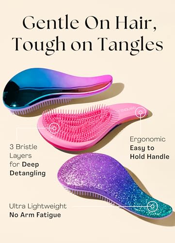 Lily England Detangler Hair Brush for Curly, Thick, Straight & Natural Hair - Gentle Detangling Brush for Women, Kids & Toddlers with Flexible Bristles - Smooth Hairbrush for Wet & Dry Hair, Ombre - color: Ombre