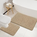 LOCHAS Bathroom Rugs Sets 2 Piece, Soft Non Slip Bath Mat Set, 20''x20'' U-Shaped Toilet Rug and 34''x21'' Sand Beige Bath Rugs, Washable Absorbent Chenille Toilet Rug Set for Bathroom, Shower - color: Sand Beige