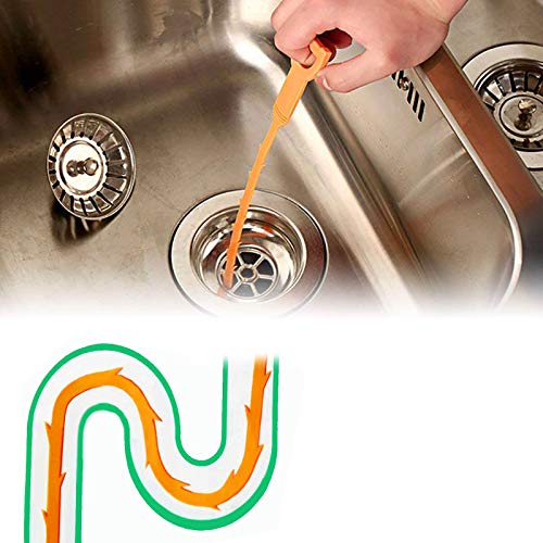 Drain Clog Remover Snake Tool for Hair and Debris, Unclog Toilet, Sink, Shower, Bathtub, Sewer - color: Orange 6+1