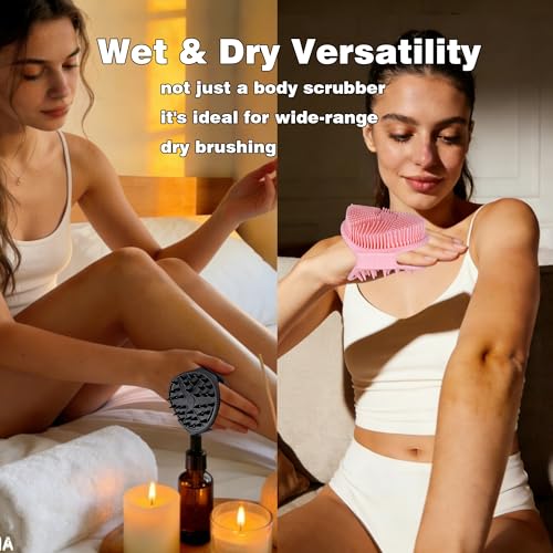 Silicone Body Scrubber for Men Women, Dual-Sided Bath Brushes Gentle Exfoliating Body Scrubber Scalp Massager for Deep Cleansing, Soft Silicone Loofah Body Washing Brushes (Black+Pink) - color: Black+pink