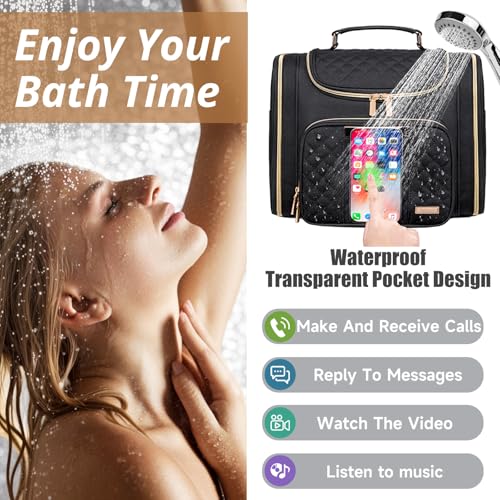 Tealari Large Toiletry Bag for Women Men,Bathroom Bag,Water Resistant Shower Bag,Makeup Bag,Toiletry Bags for Traveling,Hanging Toiletry Bag with Transparent Waterproof Phone Pocket - color: Black