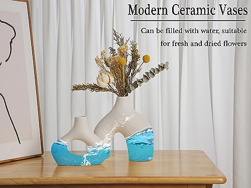 CEMABT White Ceramic Vase Set of 2 for Modern Minimalist Bohemian Decor，Round Matte Donut Vases for Pampas Grass-Perfect for Living Room, Dining Table, Office Bedroom Shelf Decor Entryway, Console - color: White
