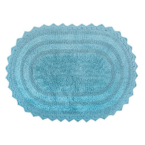 DII Crochet Collection Reversible Bath Mat, Small Oval, 17x24, Cameo Blue - color: Cameo Blue, size: 1'5" x 2' (Oval)
