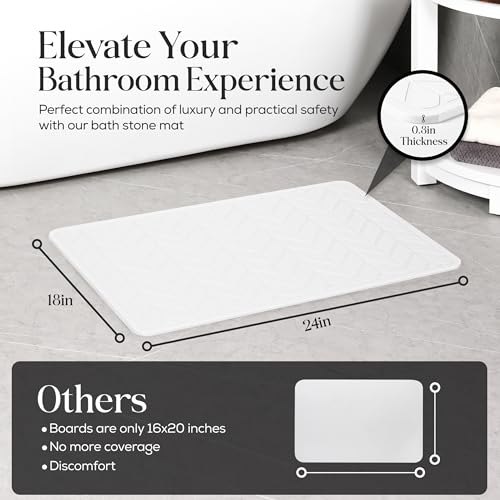 Diatomaceous Earth Stone Bathmat | Eco-Friendly XL Stone Bath Mat 18x24 Inch. Instant Dry Bathroom Mat with Sandpaper & Pads. Multiuse, Kitchen Counter & Dog Bowl Mat Arrow Style (1, White) - color: White