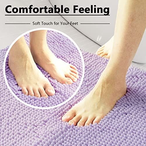 Bathroom Rugs Chenille 3-Piece Extra Soft and Absorbent Shag Bathroom Rugs, Machine Wash Mat, Strong PVC Non-Slip Underside, Plush Carpet Mats, Lavender - color: Lavender, size: 2'8" x 1'8" (16x24"+20x32"+20x20"U shape）