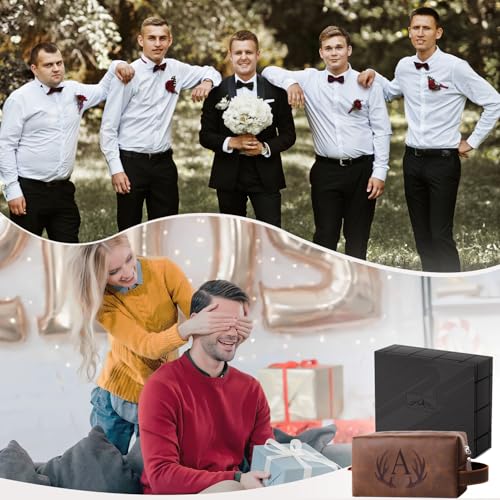 Personalized Toiletry Bag for Men Engraved Initial Cool Gifts for Dad Husband Boyfriend Grandpa Son PU Leather Waterproof Shaving Bag for Toiletries Accessories Travel Essentials (A) - color: Dark Brown, style: A