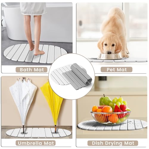 Foldable Stone Bath Mat - Super Absorbent Diatomaceous Earth Mat, Non-Slip Quick-Drying Stone Bath Mats for Bathroom Floor/Kitchen Counter, Easy to Clean, 24" x 16", White