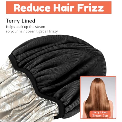 Luxury Shower Cap Terry Lined Reusable Triple Layer Waterproof Hair Elastic Caps Shower Bath Hat for Women Girls Cute Aesthetic-Golden Sunflower - color: AL2-Golden Sunflower