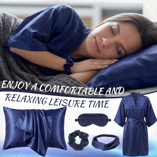 Twistover 16 Pcs Birthday Gifts for Women: Luxury Robe & Blanket Spa Gift Basket for Women -scented Candle, Mug, Notebook, Pillowcase & Spa Accessories(Navy Blue) - color: Navy Blue