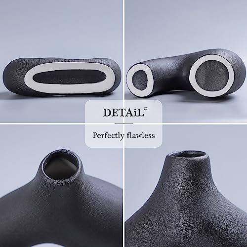 CEMABT Black Ceramic Vase Set of 2 for Modern Minimalist Bohemian Decor，Round Matte Donut Vases for Pampas Grass-Perfect for Living Room, Dining Table, Office Bedroom Shelf Decor Entryway, Console - color: Black