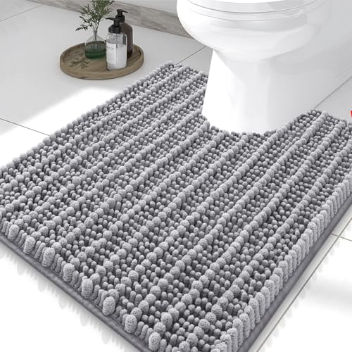 Smiry Bathroom Toilet Rugs U Shaped 24x20, Extra Soft Absorbent Non Slip Rubber Backing Chenille Contour Bath Rugs for Toilet, Machine Washable Contoured Bath Mats, Grey - color: Grey, size: 24'' X 20''