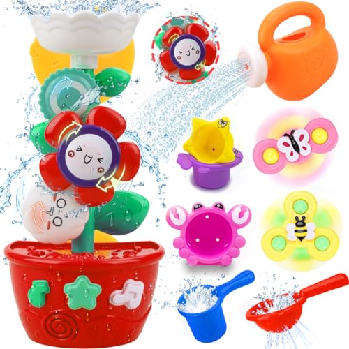 Baby Girl Bath Toys for Kids Ages 1-3 Water Table Suction Spinning Tub Toys Toddler Bathtub Toys with Stacking Cups for Infants 12 18 Months+ - style: With 3PCS Stacking Cups