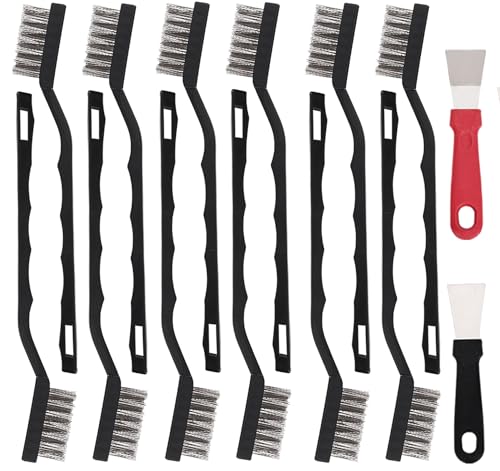 12 Pcs Mini Stainless Steel Wire Brush Set, Wire Scratch Brush | Wire Scratch Brush with Curved Handle, Cleaning Weld Slag and Rust - style: Stainless Steel
