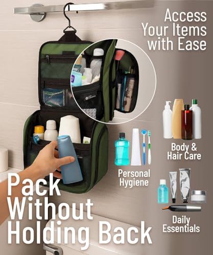 D&D Wanderlust D&D Hanging Travel Toiletry Bag for Men and Women – Cosmetics, Makeup and Toiletries Organizer Kit with 10 Compartments - color: Green