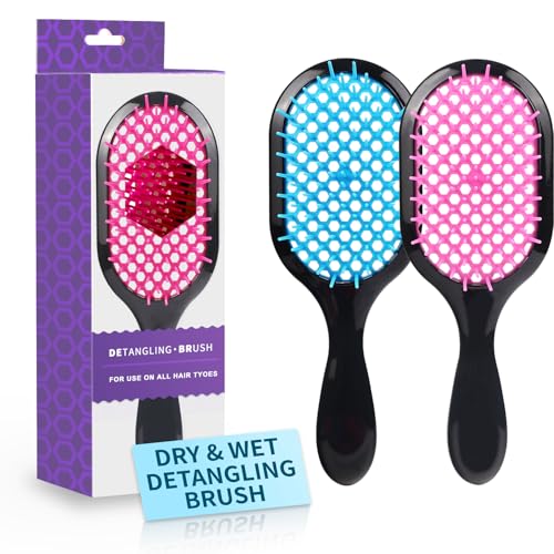 Detangling Brush,2 Pack Detangler Brush, Gentle & Effective Detangling on Wet or Dry Fragile Hair Types,Ultra-light, Detangling Brsuh ventilated and antistatic hairbrush (Pink+blue) - color: Pink+blue