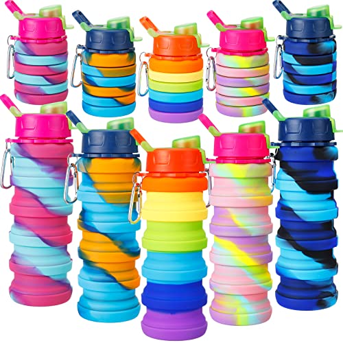 5 Pcs Collapsible Water Bottles 16 oz Portable Foldable Water Bottles Silicone Leak Proof Travel Water Bottle Reusable Sports Water Bottle with Metal Clip for Camping Hiking Travel(Mixed Color ) - color: Mixed Color