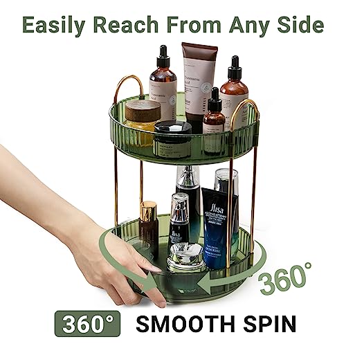 Asayuee 360 Rotating Makeup Organizer for Vanity,2 Tier Large Capacity Skincare Organizers,Bathroom Counter Organizer, Spinning Perfume Organizer & Vanity Organizer (Green-2 Tier) - color: Green, size: 2 Tier