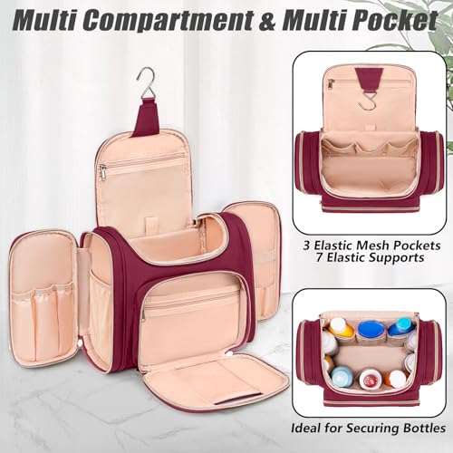 Tealari Large Toiletry Bag for Women Men,Bathroom Bag,Water Resistant Shower Bag,Makeup Bag,Toiletry Bags for Traveling,Hanging Toiletry Bag with Transparent Waterproof Phone Pocket - color: Wine Red