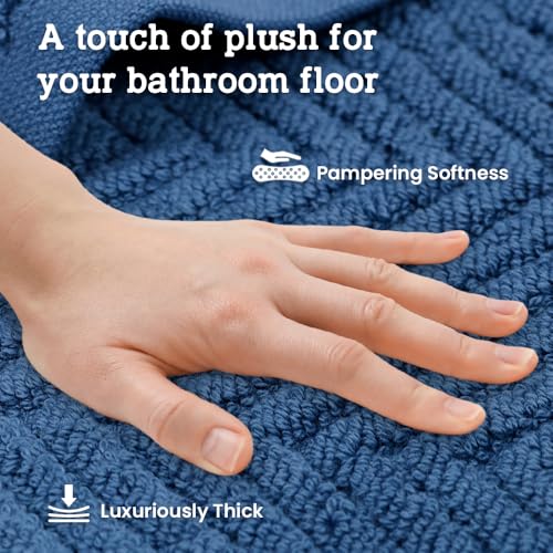 Casa Lino 100% Cotton Bath Mat Set of 2 (NOT A Rug) - 34" x 22" Bathroom Floor Towels - Machine Washable, Soft, Highly Absorbent & Quick Dry Bath Floor Towel (Navy) - color: Navy