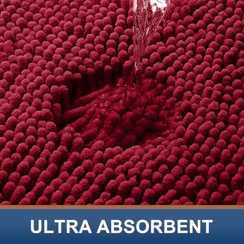 Smiry Luxury Chenille Toilet Rugs U-Shaped 20x20, Soft Absorbent Non-Slip Contour Bathroom Rugs for Toilet, Machine Washable Contoured Bath Mats, Red - color: Red, size: 20" X 20" Contour Rug
