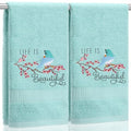 SmoothNovelty 2 Pcs Bird Hand Towels Mint Green Bathroom Decor 14x29 Inch Embroidered 100% Cotton Soft Absorbent Spring Summer Decorative Hand Towels for Bathroom Kitchen - style: Bird