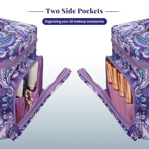 Bagmoly Large Makeup Bag, Portable Travel Makeup Bag Organizer for Women Girls with Makeup Brush Compartment & Two Side Pockets, Cosmetic Travel Bag Vertical Storage Toiletry - Purple - color: 06-Purple, size: Medium