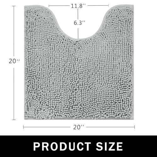 U-Shaped Toilet Rug, Chenille Contour Bathroom Mat, Non-Slip PVC Backing, Machine Washable, 20x20, Light Grey - color: Light Grey, size: 1'8" x 1'8" (20"x 20"U)