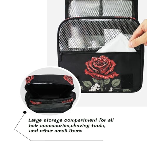 MNSRUU Hanging Toiletry Bag Gothic Skull Rose Travel Makeup bag for Toiletries Portable Travel Toiletry Organizer Cosmetic Bags with Hanging Hook - color: Skull I 4148