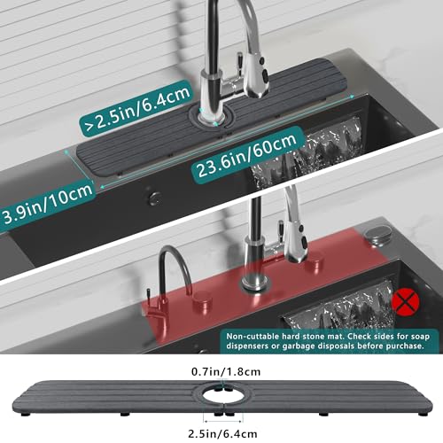 Water Absorbing Stone Kitchen Sink Mat, Faucet Splash Guard for Bathroom Counter - color: 23.6" x 3.9" Dark Gray C