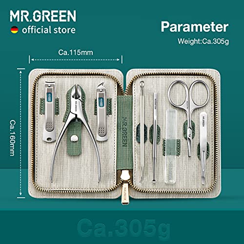 MR.GREEN Manicure Sets Pedicure Kits Stainless Steel Nail Clipper Personal Care Tools with PU Leather Case (Green) - color: Green