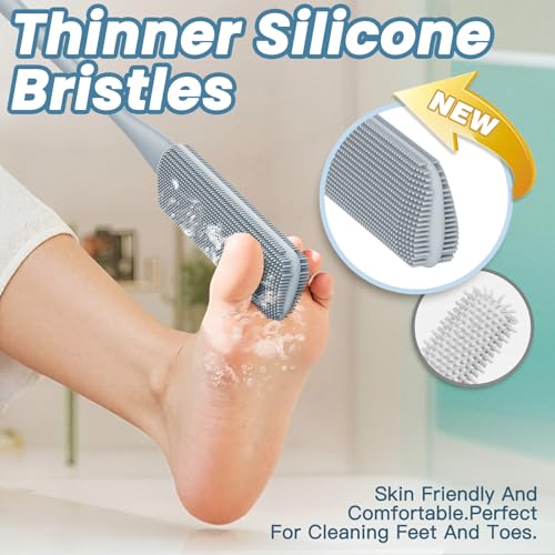 Pack of 3 Silicone Toe Cleaning Brush,Soft Brush Foot Scrubber Long Handle Bathroom Shower Bath Brush Wet and Dry Use for Seniors,Elderly, Men and Women (Grey) - color: Grey
