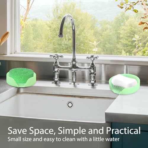 Silicone Bathroom Soap Dishes, Self Draining Waterfall Bar Soap Holder & Saver, Dish Soap Tray, Sponge Holder, 13 Non-Slip Suction Cups Dishwasher Safe for Bathroom Kitchen Shower Sink Organizer Green - color: Green
