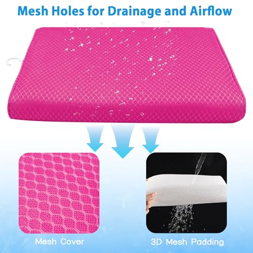 AEROiVi Shower Seat Cushion for Shower Chairs, Transfer Benches in Bathtub, Cushion for Sauna, 3D Mesh Pad with Hook, Slip-Resistant, Design for Elderly, Senior, Handicap Disabled - size: Pink