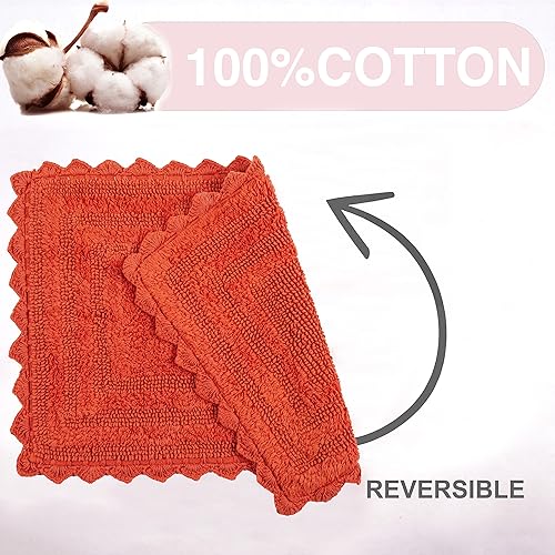 TreeWool 2-Pack Gorjeeus Collection Soft Reversible Bathroom Rug Cotton Bath Mat Set with Crochet Border - Rectangle (19" x 26"; Rust) - color: Rust