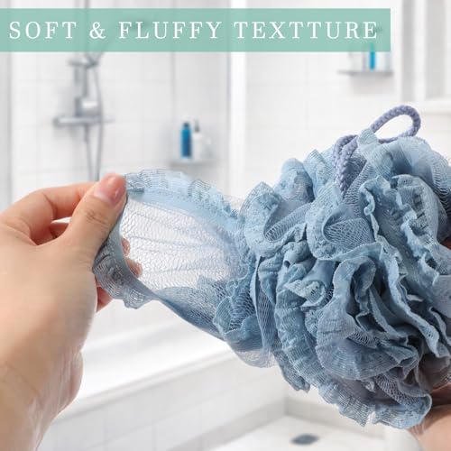 Sunnyray 4 Pack Loofah Bath Sponge Lace Mesh Set Large 60g Shower Poufs Body Scrubber Bath Loofah Ball Body Wash Sponge Exfoliating Scrubber Luffa Puff for Women Men Cleanse Skin Accessories (Classic) - color: Classic