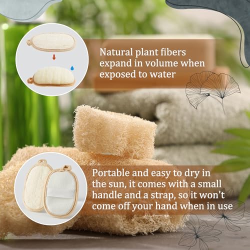 LemonRoad 5 Pcs Natural Loofah for Shower Bath Loofah Gift Set for Man Women Include 1 Sponge Back Scrubber 2 Exfoliating Body Scrubbers and 2 Mini Facial Sponges to Clean or Relax Face and Body