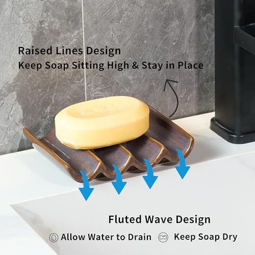 Ceramic Bar Soap Dish and Savers for Bathroom, Shower and Kitchen, Japanese Self Drain Soap Holder, Purple - color: Purple, size: Fluted
